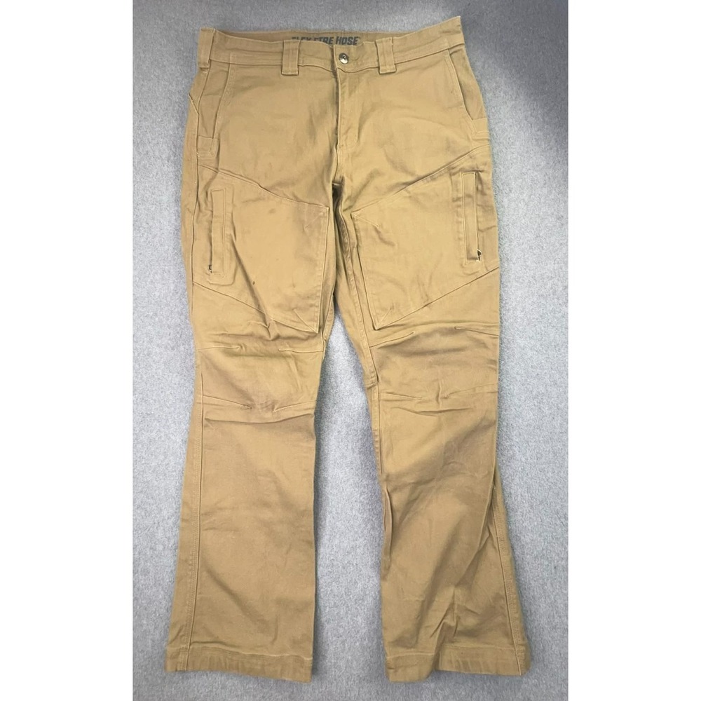 Duluth Pants Mens 34x32 Khaki Flex Firehouse Cargo Zip Pocket Double Knee Work